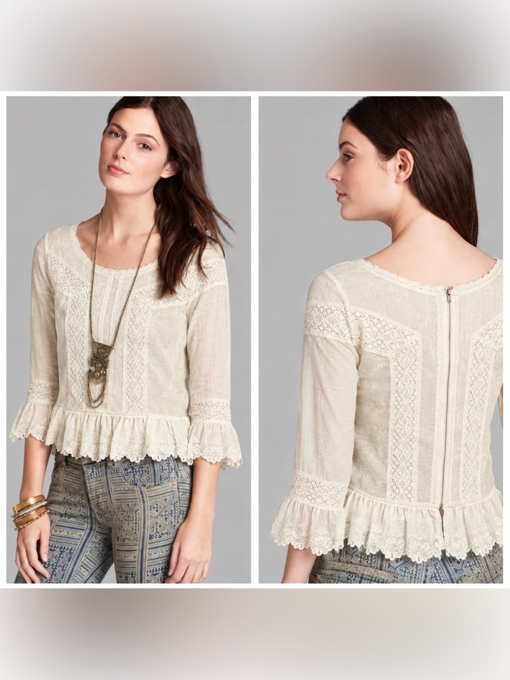 Free People Princess Gwendoline Ivory Lace Peplum Blouse